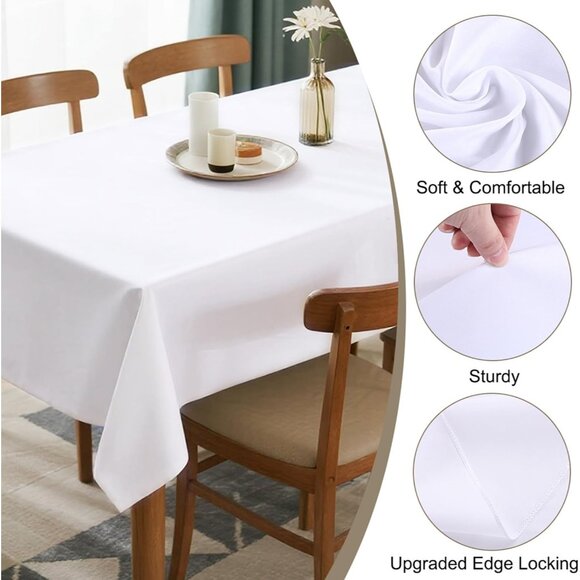Durable 60x102 Inch White Rectangle Tablecloths - Stain & Wrinkle Resistant - Picture 4 of 9